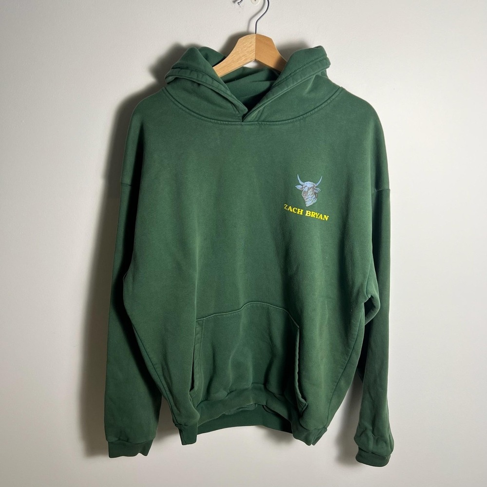 Zach Bryan Hoodie Sweatshirt Mens Medium Green Tour Dates Graphic Pullover